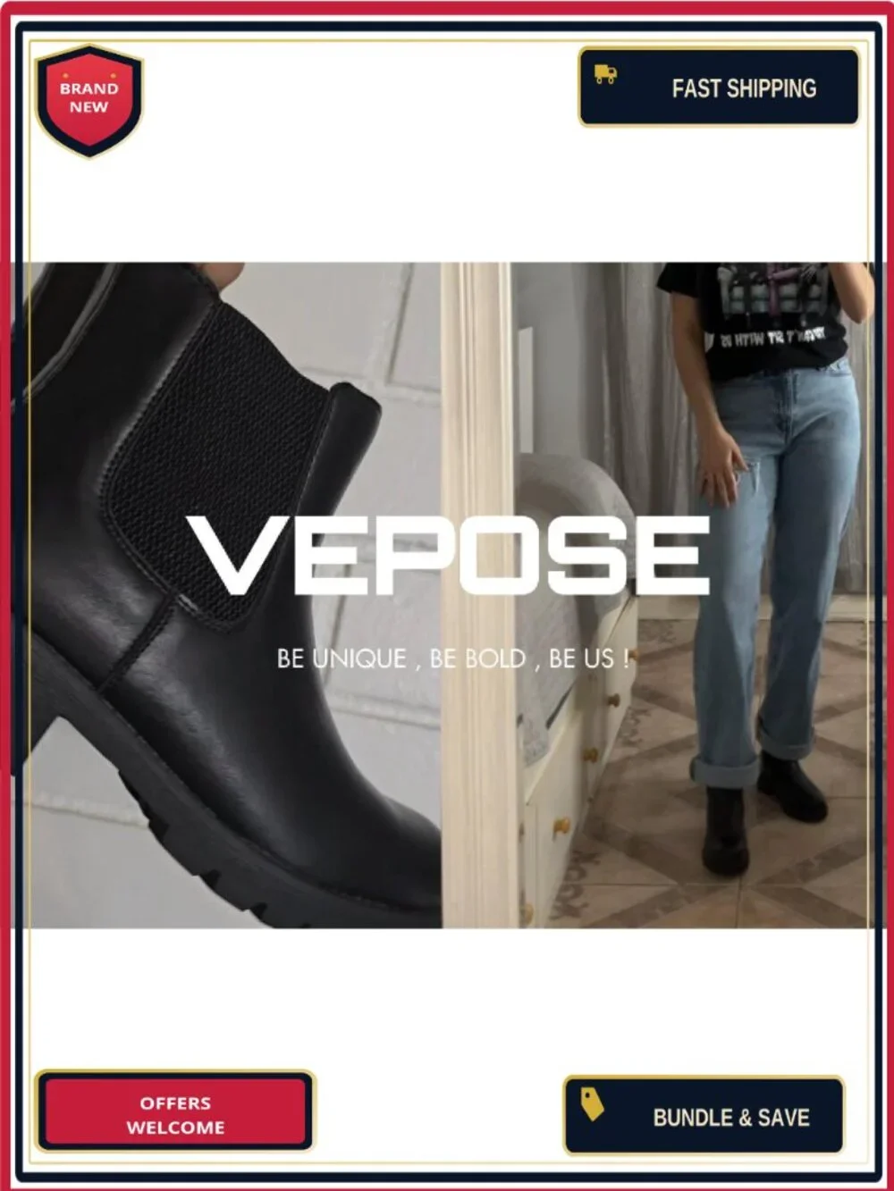 Women's Chelsea Ankle Boots Faux Leather Pull-On Low Heel Booties, Round Toe,